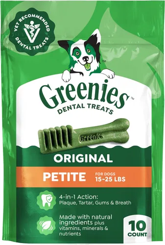 Vista 15 de Greenies Golosinas dentales naturales para perros adultos recomendadas por veterinarios, tamaño pequeño, sabor original, paquete de 3 onzas, 5