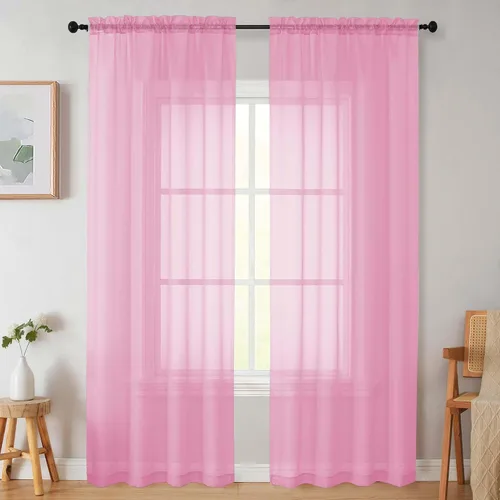 Vista 11 de 2 paneles de cortinas traslúcidas blancas para dormitorio, sala de estar, 96 pulgadas de largo, modernas, suaves, ligeras, con bolsillo para barra