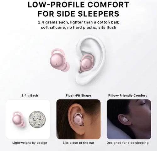 Vista 3 de Hush Small Invisible Earbuds, Mini Ear Buds for Side Sleepers Blush