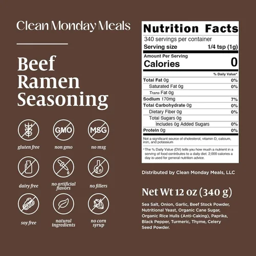 Vista 2 de Clean Monday Meals Paquete de condimentos para pollo, carne de res y ramen picante Sin gluten, sin lácteos, sin OMG Paquete de trío para fideos