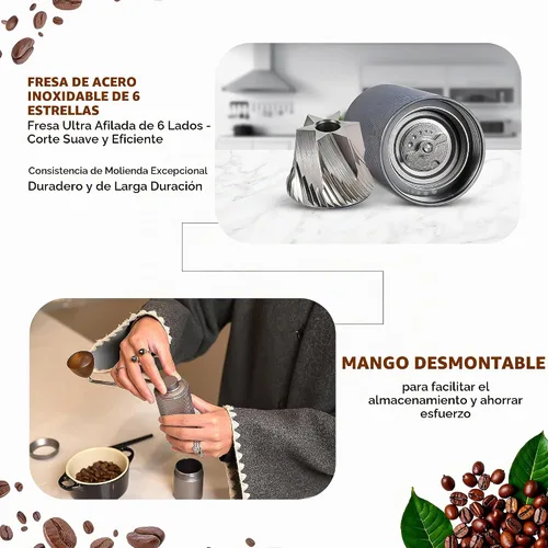 Vista 8 de Molinillo de café manual de acero inoxidable 5 en 1, molinillo de café expreso, molinillo de café manual, molinillo de café, molinillo de café