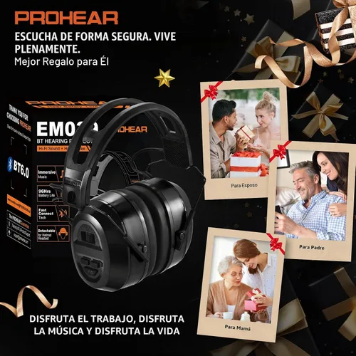 Vista 7 de PROHEAR 039 Bluetooth 6.0 Hi-Fi Hearing Protection Earmuffs 26dB NRR OSHA Approved, Rechargeable Battery, 4 Weeks Runtime, Noise Reduction for