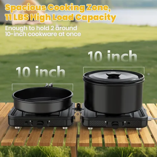 Vista 4 de Estufa de propano para camping, 2 quemadores de 20000 BTU, estufa de propano plegable portátil con bolsa de transporte, quemadores de alto calor