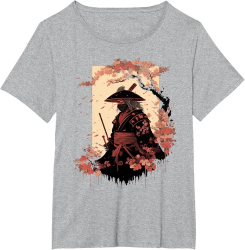 Vista 91 de Camiseta estética vintage samurái de arte japonés samurái retro cereza, Negro