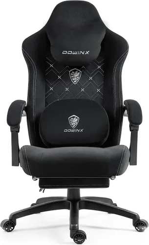 Vista 9 de Dowinx Silla de Juegos con Soporte Lumbar de Masaje con Calentamiento, Sillas de Tela Grandes y Altas para Adultos con Reposapiés, Silla de Juego