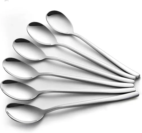 Vista 6 de Cucharas coreanas, 6 cucharas mezcladoras de acero inoxidable, cucharas de arroz de 8 pulgadas con mango plano largo, diseño poco profundo para una