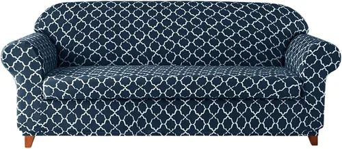 Vista 19 de MBROS Funda elástica para sofá de 3 cojines, funda protectora de muebles con estampado, 2 piezas, antideslizante, antiarañazos, suave para Azul