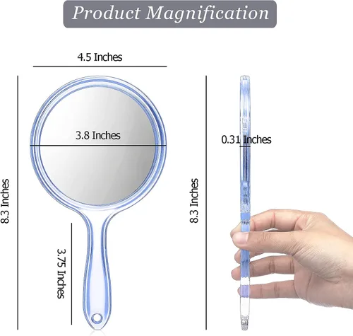 Vista 2 de Jetec Espejo de mano de doble cara - Espejo de aumento 1X/2X con mango - Espejo de maquillaje de forma redondeada (azul)