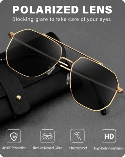 Vista 4 de Zeelool Gafas de sol polarizadas estilo aviador para hombres y mujeres, protección UV, ligeras, grandes, de metal, modernas, ZSM0023