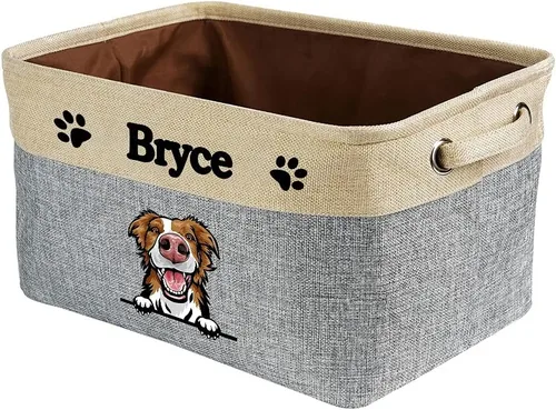 Vista 11 de Cesta de almacenamiento plegable personalizada con lindo borde de perro, plegable y resistente de tela resistente para juguetes de mascotas, cubo