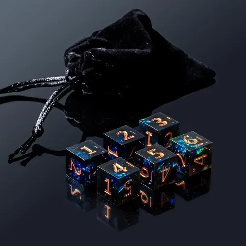 Vista 3 de 6 dados poliédricos D6 de 0.630 in de resina para RPG MTG DND (negro y verde)