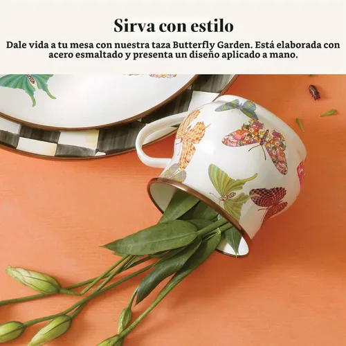 Vista 2 de MACKENZIE-CHILDS - Taza esmaltada, 16 onzas, jardín de mariposas Butterfly Garden
