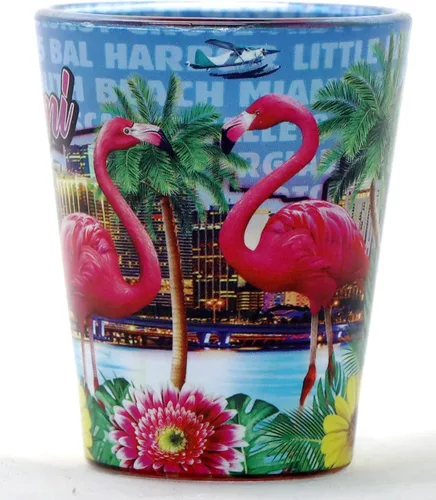 Vista 2 de Miami Florida Flamingos Night In and Out Vaso de chupito