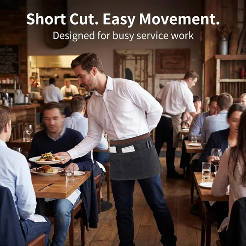 Vista 3 de Toyvian Durable Denim Waist Apron with 3 Pockets Unisex, Short Half Server Apron for Waiter Waitress, Bar, Cafe & Kitchen
