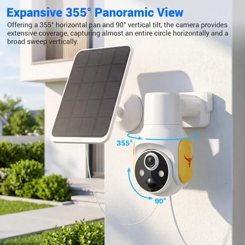 Vista 3 de Cámara de seguridad FameVibe 1080p inalámbrica con panel solar, detección inteligente de humanos con IA, audio de 2 vías, visión nocturna a