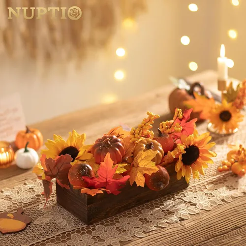 Vista 8 de NUPTIO - Centro de mesa en caja de madera: 2 piezas de 11.8" de largo, jardineras rectangulares de madera - Jarrón de flores de granja para boda