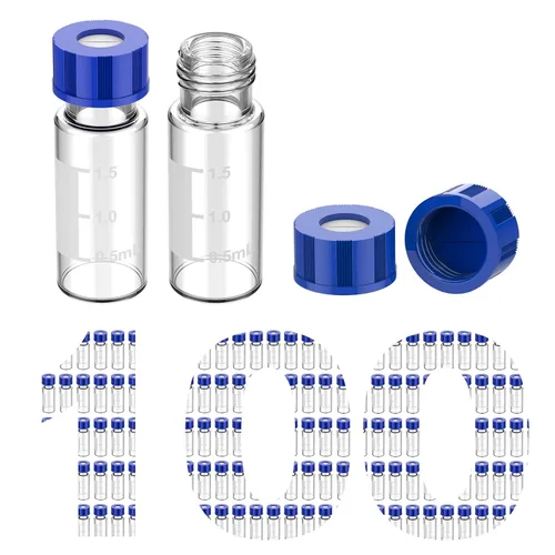 Vista 12 de Membrane Solutions Viales de muestreo automático, viales de HPLC de 0.1 fl oz, viales de ámbar de laboratorio 9-425 con punto de escritura