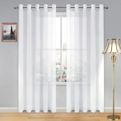 Vista 186 de DWCN Cortinas traslúcidas color verde frijol para sala de estar y dormitorio - Cortinas voile con aspecto de lino sintético con ojales en la parte