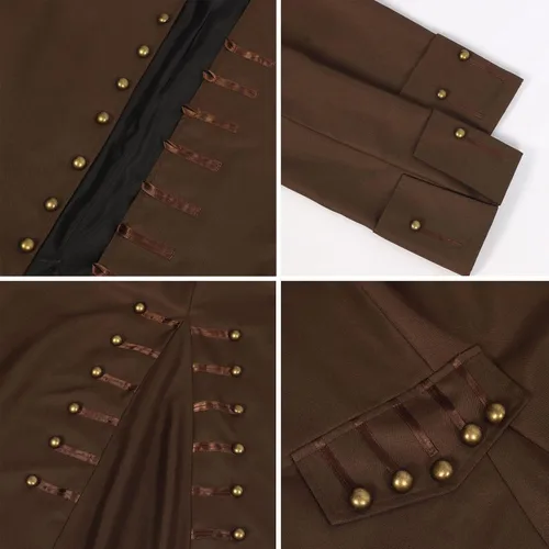 Vista 5 de Abrigo pirata para hombre, disfraz medieval steampunk vintage, abrigo de Halloween pirata cosplay