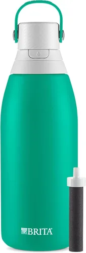 Vista 2 de Brita Botella de agua filtrada aislada con pajita, reutilizable, de acero inoxidable, azul jay, 20 onzas