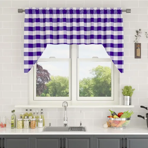 Vista 245 de Cenefas de cortina para ventana de 16 pulgadas de largo, 2 paneles de cuadros búfalo, cortinas pequeñas con bolsillo para barra, estilo clásico