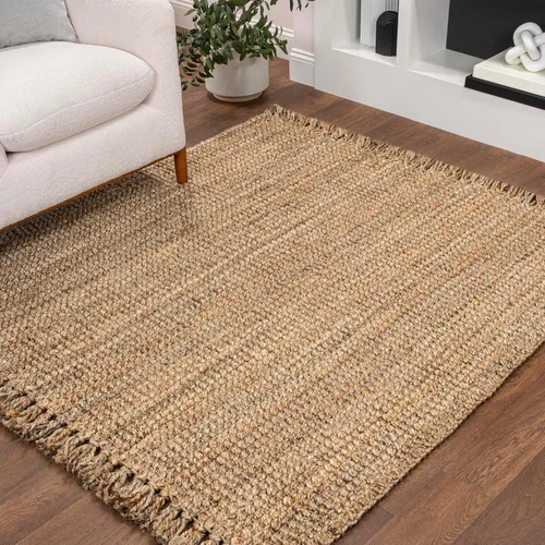 Vista 15 de JONATHAN Y Alfombra de yute tejida a mano con borlas color azul claro/gris, 5x8, Pata, estilo bohemio, rústico, de cabaña, fácil de limpiar