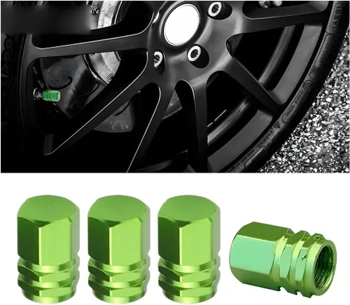 Vista 10 de Osilly Tapones de válvula de vástago de neumático de automóvil, 4 piezas de cubiertas de vástago de válvula de aleación de aluminio, resistentes a
