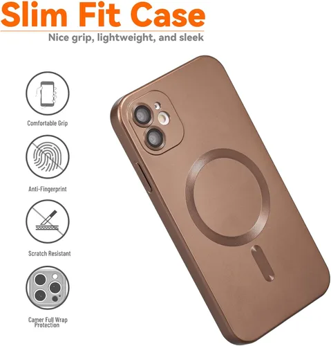 Vista 2 de Funda magnética para iPhone 11, suave y delgada, antihuellas, con protección de cámara, compatible con MagSafe, titanio desierto