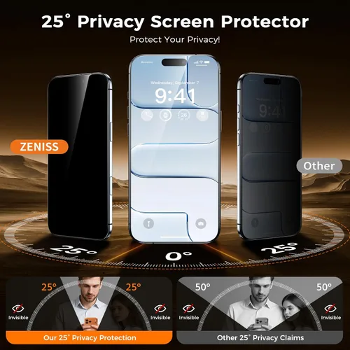 Vista 4 de NeverBreak 9H+ de dureza para iPhone Air Protector de pantalla de privacidad, protección de grado militar de 12 pies