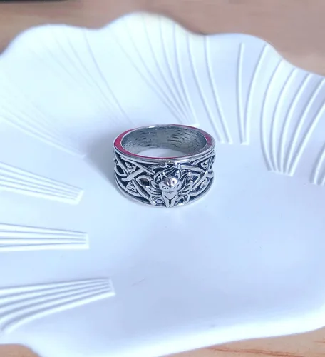 Vista 5 de Ecooon Anillo Kurama grueso de anime vintage de nueve colas de zorro para mujeres y hombres, anillo de amuleto oriental, regalo de joyería, protege