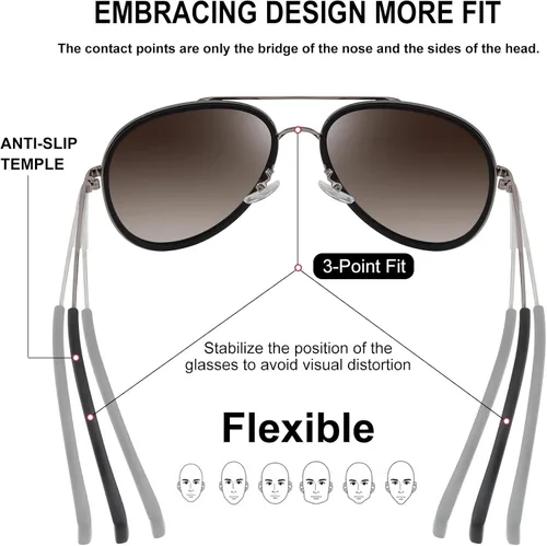 Vista 7 de POLARKING Gafas de sol polarizadas de aviador de gran tamaño para mujeres y hombres, ovaladas de doble puente con marco de metal, protección UV400
