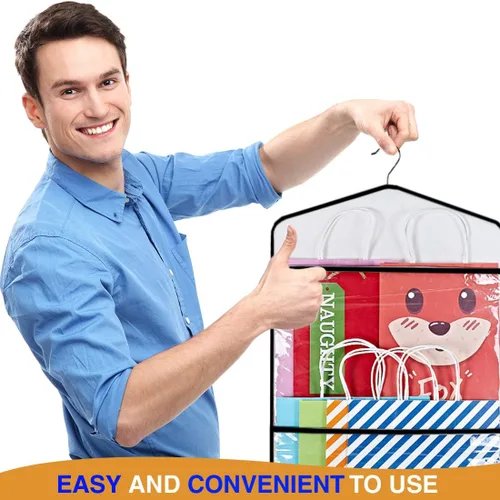Vista 5 de ProPik Organizador de almacenamiento colgante de doble cara para bolsas de regalo con múltiples bolsillos delanteros y traseros, organiza tu papel
