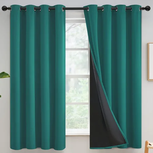Vista 22 de Yakamok Cortinas negras, cortinas de ventana con aislamiento térmico y eficiencia energética para dormitorio, cortinas opacas completas y cortinas