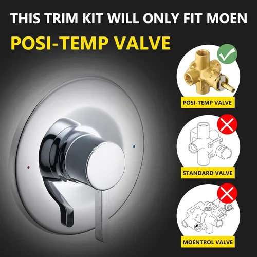 Vista 2 de Kit de molduras de ducha y bañera, compatible con válvula Moen Posi-Temp, cromado