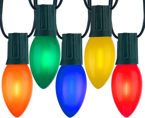 Vista 10 de Luces LED vintage C9 de Navidad para exteriores, 50 pies C9 con 50 bombillas C9 inastillables, impermeables, conectables, comerciales