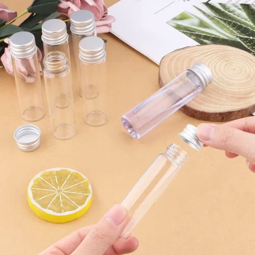 Vista 4 de Paquete de 30 botellas selladas de vidrio de 0.7 fl oz (0.7 fl oz), envases vacíos de muestra, frascos pequeños, botella de deseos con tapa