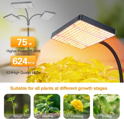 Vista 5 de FECiDA Luces de cultivo de 3 cabezales 2026 con soporte mejorado, luces de crecimiento de gran cobertura para plantas grandes de interior, árbol
