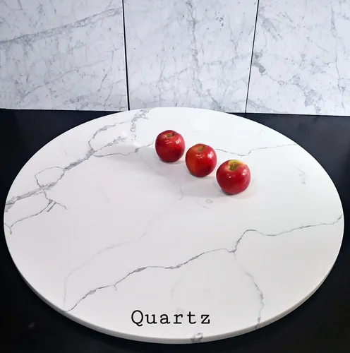 Vista 7 de Marble Quartz Lazy Susan Turntable Rotating Serving Tray Large Dining Table Centerpiece - 34 Inch
