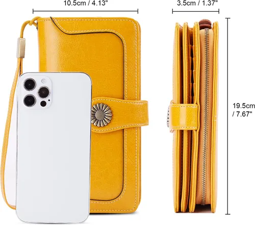 Vista 3 de INSIFEEL Billetera pequeña para mujer bolso compacto de cuero con bloqueo RFID RFID para mujer Amarillo Retro