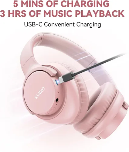 Vista 5 de KVIDIO Auriculares Bluetooth, auriculares inalámbricos con micrófono, tiempo de funcionamiento de 65 horas, auriculares sobre la oreja