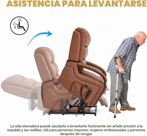 Vista 6 de Sillón reclinable de elevación eléctrica de doble motor Trustyue, reclinable plano, silla elevadora con masaje y calor, asistencia para pararse Piel