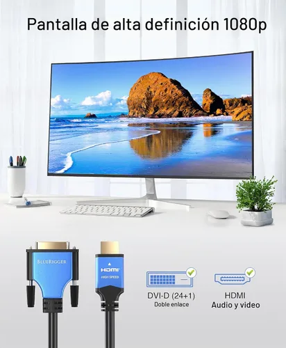 Vista 2 de BlueRigger Cable adaptador DVI a HDMI de 3 pies (alta velocidad, bidireccional, chapado en oro macho a macho, 1080p) - Cable HDMI a DVI