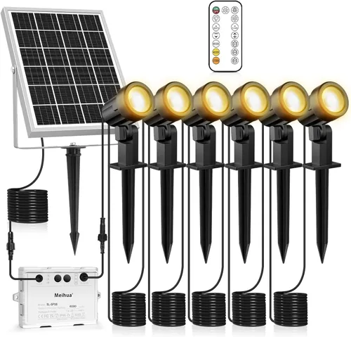 Vista 10 de MEIHUA Focos solares para exteriores 2 en 1, focos solares para paisajes de 2700 K/4000 K/6500 K, 3 brillos con control remoto, IP66 impermeable