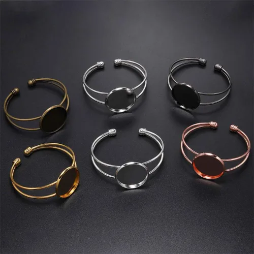 Vista 6 de Exceart 6 unidades de pulseras con ajuste de cabujón redondo en blanco, bandejas de bisel ajustables, pulseras para bricolaje y fabricación de joyas