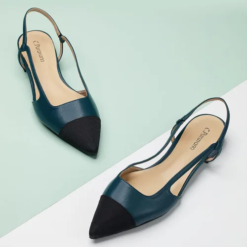 Vista 2 de C.Paravano Zapatos planos de cuero con talón descubierto para mujer Zapatos planos con puntera puntiaguda Sandalias de tacón cómodo Zapatos