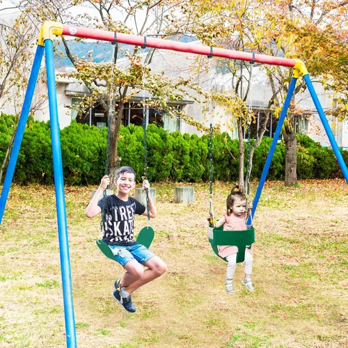 Vista 7 de Juego de columpio para niños pequeños para exteriores - Asiento de respaldo alto con cubo completo con 4 correas colgantes y ganchos para niños