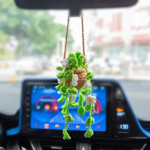 Vista 3 de Accesorios para colgar en el espejo del automóvil, decoración de espejo retrovisor del automóvil, bonito adorno colgante de orquídea de ganchillo