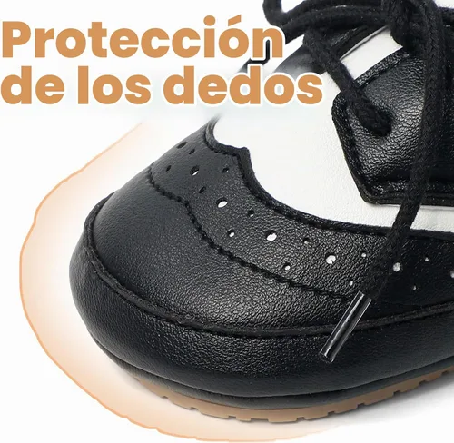 Vista 4 de ESTAMICO Zapatos para bebés niños Prewalker PU Sneakers Negro+Blanco
