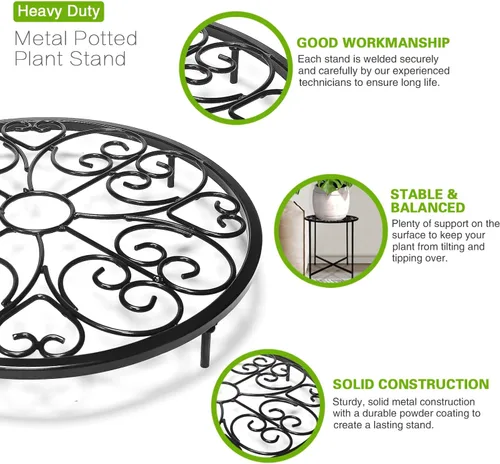 Vista 2 de Soporte para plantas para interiores y exteriores, paquete de 2 soportes para macetas de 15 pulgadas de alto, soporte redondo de esquina de metal