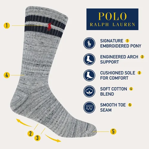 Vista 2 de POLO RALPH LAUREN Men's Classic Sport Americana Crew Socks-3 Pair Pack-Arch Support and Cushioned Cotton Comfort